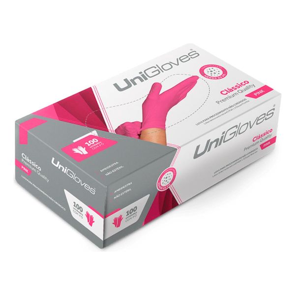 Luvas descartáveis Unigloves Pink 100un com Po