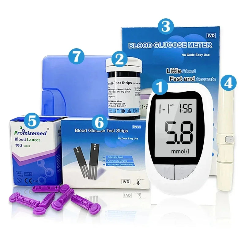 Medidor de Glicose no Sangue com Lancets, Kit Glucometer, Código Livre, Teste de Diabetes, Açúcar Médico, 50 Pcs, 100Pcs Tiras