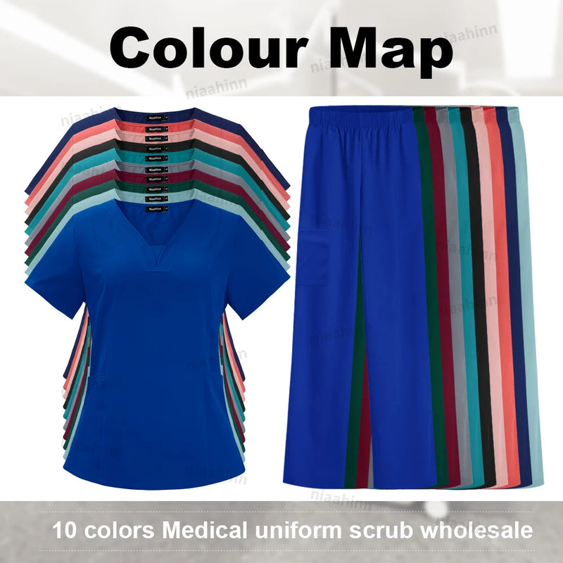 Conjunto Scrub  enfermeira uniforme com decote em v manga curta