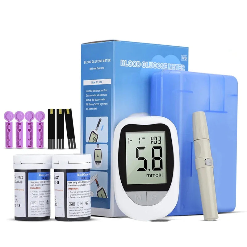 Medidor de Glicose no Sangue com Lancets, Kit Glucometer, Código Livre, Teste de Diabetes, Açúcar Médico, 50 Pcs, 100Pcs Tiras